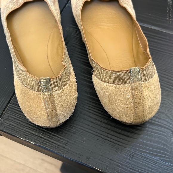TORY BURCH LOGO BALLET FLATS DRESS SHOES GOLD SPARKLE SIZE 9.5 - Picture 10 of 10